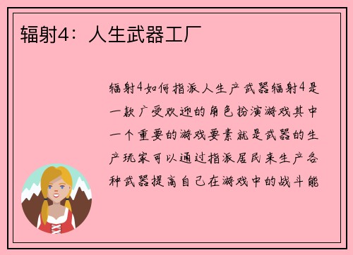 辐射4：人生武器工厂